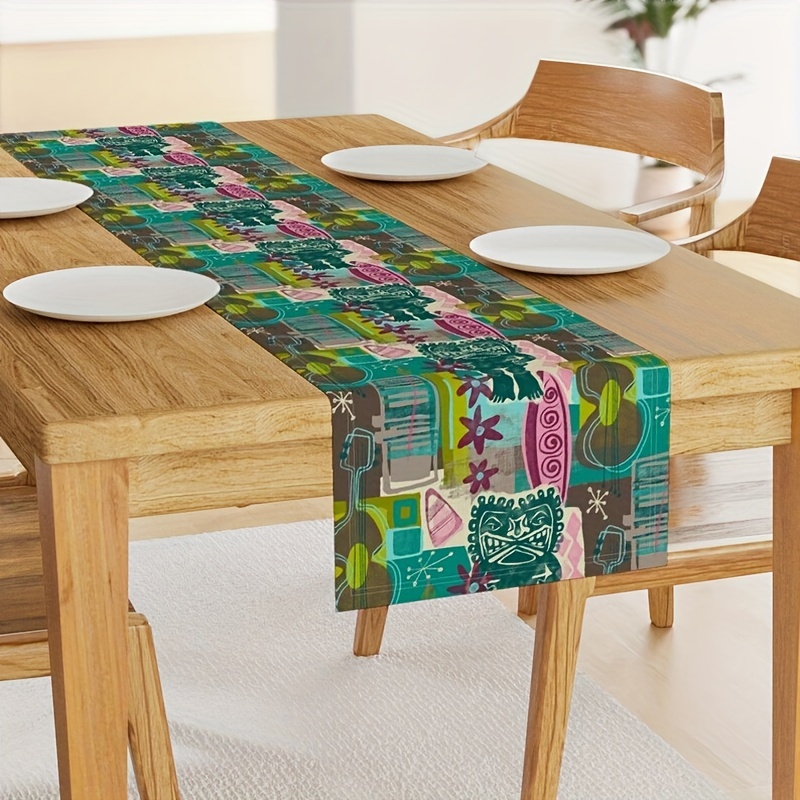 

1pc, Mid-century Modern Hawaiian Village Mid Century Table Runner, Hawaiian Table Runner, Dining Table Decoration, For Indoor Outdoor Home Party, Table Runner