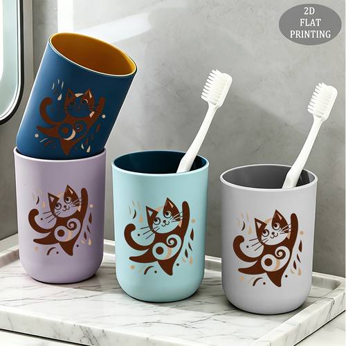 immagine dell'articolo un delicato bicchiere da bagno, disponibile in più colori, con un design piatto 2d e adorabili motivi a tema gatto. realizzato in materiale plastico resistente e ispessito, è per le routine di mattutina e , nonché come per