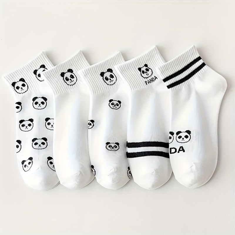 5 Pairs Cartoon Panda Print Socks, Comfy & Socks, Women's Stockings & Hosiery