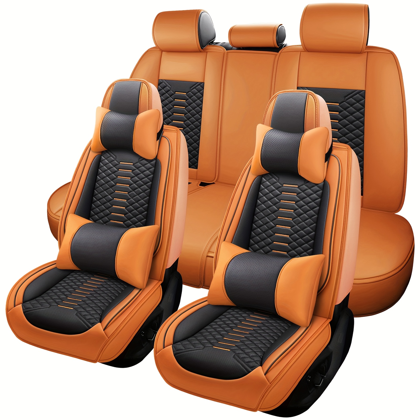 TEMU 5-seat Leather Breathable Perforated Air Hole Universal Car Seat Covers Full Set Full Surrounding Front Cushion Protector Fit For Most Cars Suv