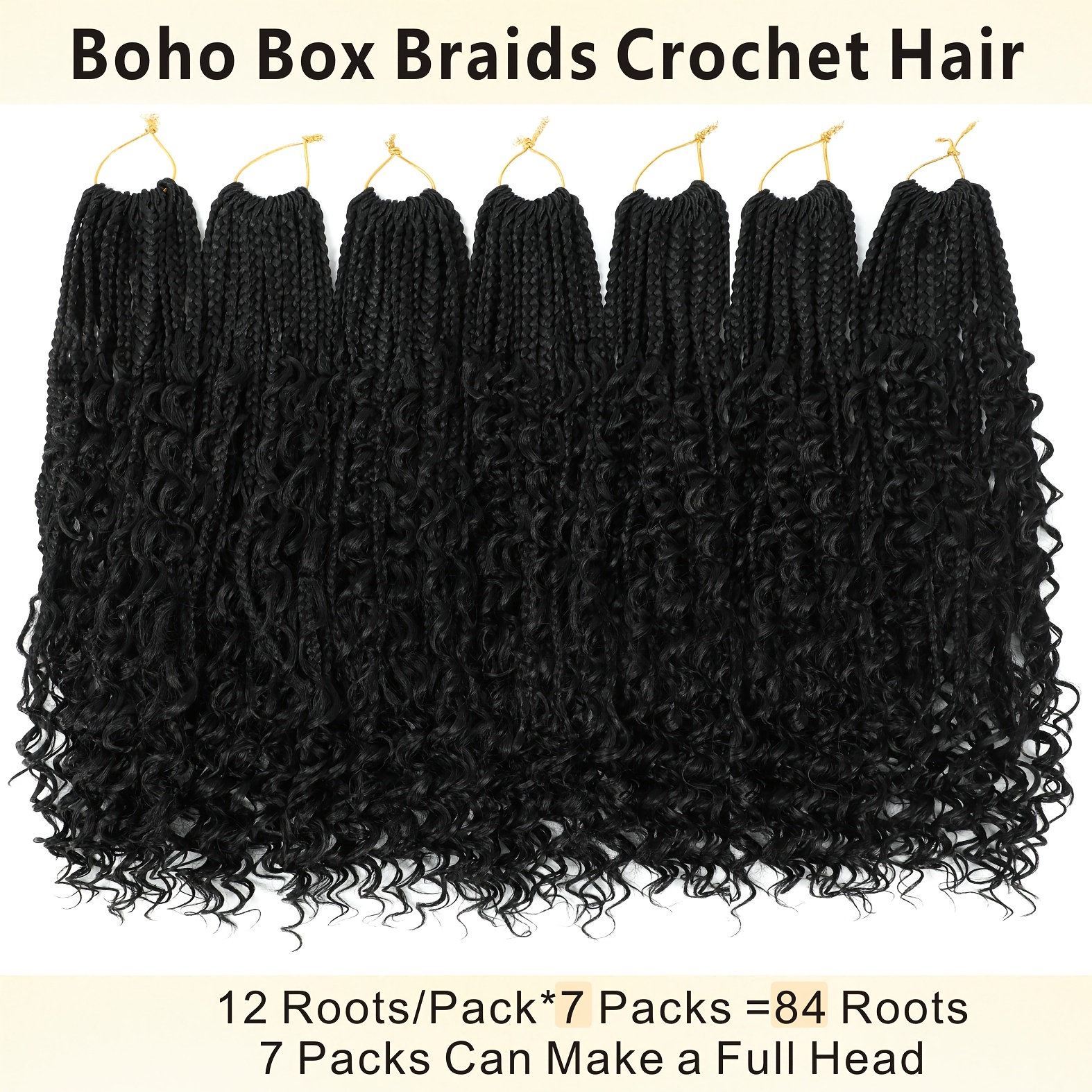 Image of Goddess Box Braids Crochet Hair For Women 12-18 Inch Pre Looped Boho Crochet Box Braids With Curly Ends 7 Packs