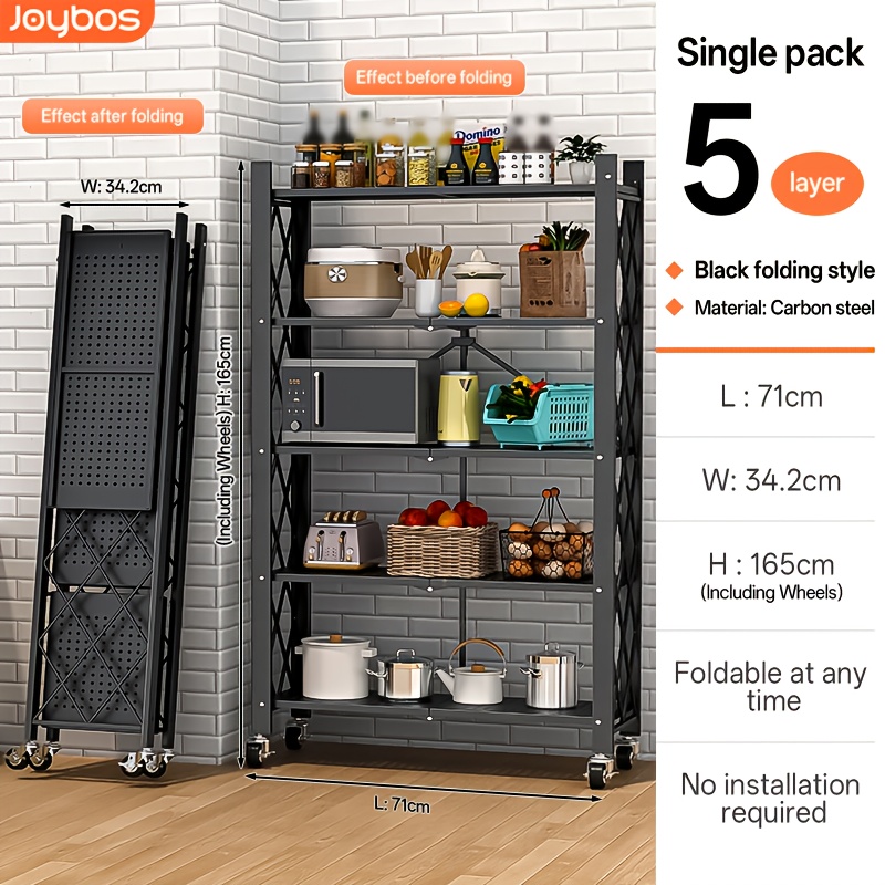 E-shop 4/5-stöckige, robuste Metallregale mit Rollen, zusammenklappbares Lagerregal, Küchenregal-Display für Zuhause, komplettes, montagefreies