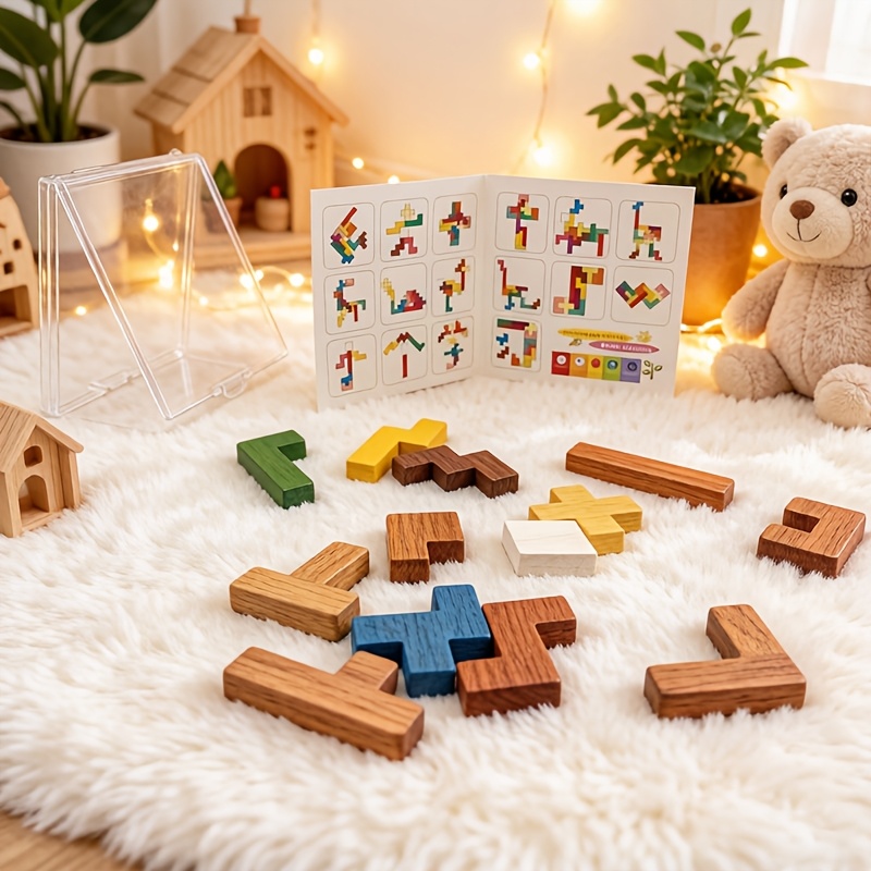 Wooden Puzzle Brain Teaser Toy, 13pcs Set