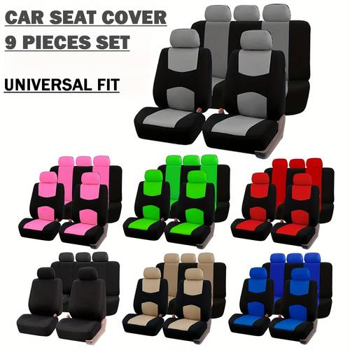 Crescent Moon Pattern Low-Back Car Seat Cover Set, 9-Piece