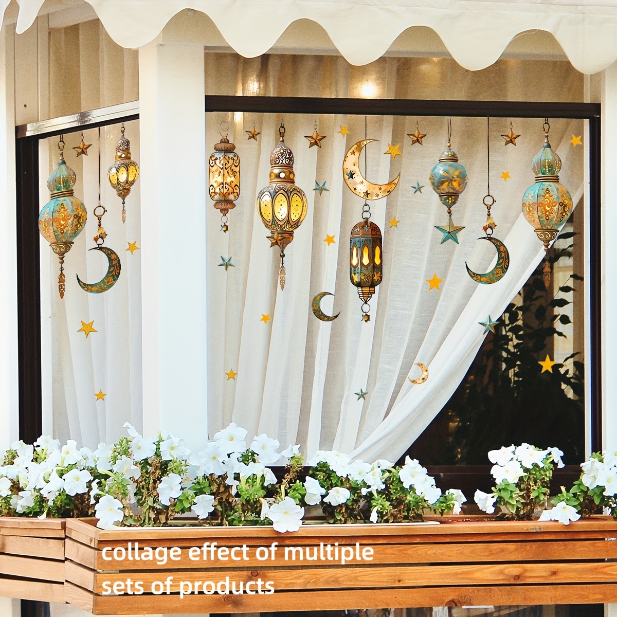 

1 Set Eid Lantern Static Cling Window Decals, Double-sided Contemporary Pvc Glass Stickers, Reusable 5mil Thickness, Removable Decor For Home And Office - D16013-yj