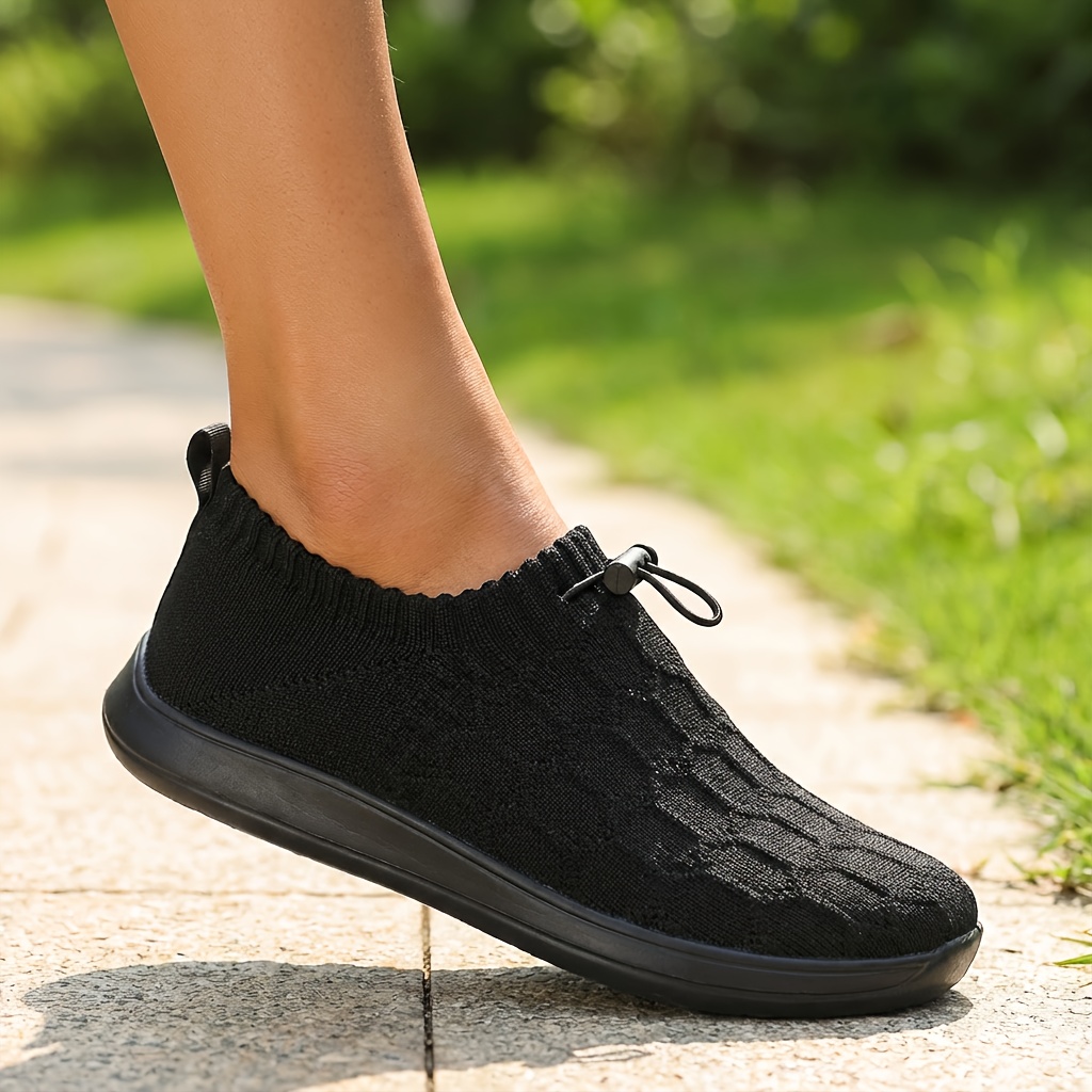 Women's Wide Fit Knit Slip-On Shoes, Soft Stretch Comfortable Walking Shoes
