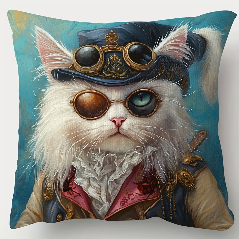 TEMU 1pc Of Double-sided Short Plush Decorative Pillow Cover Featuring A Cat Design, Measuring 18 Inches By 18 Inches, Ideal For Decorating Sofas,