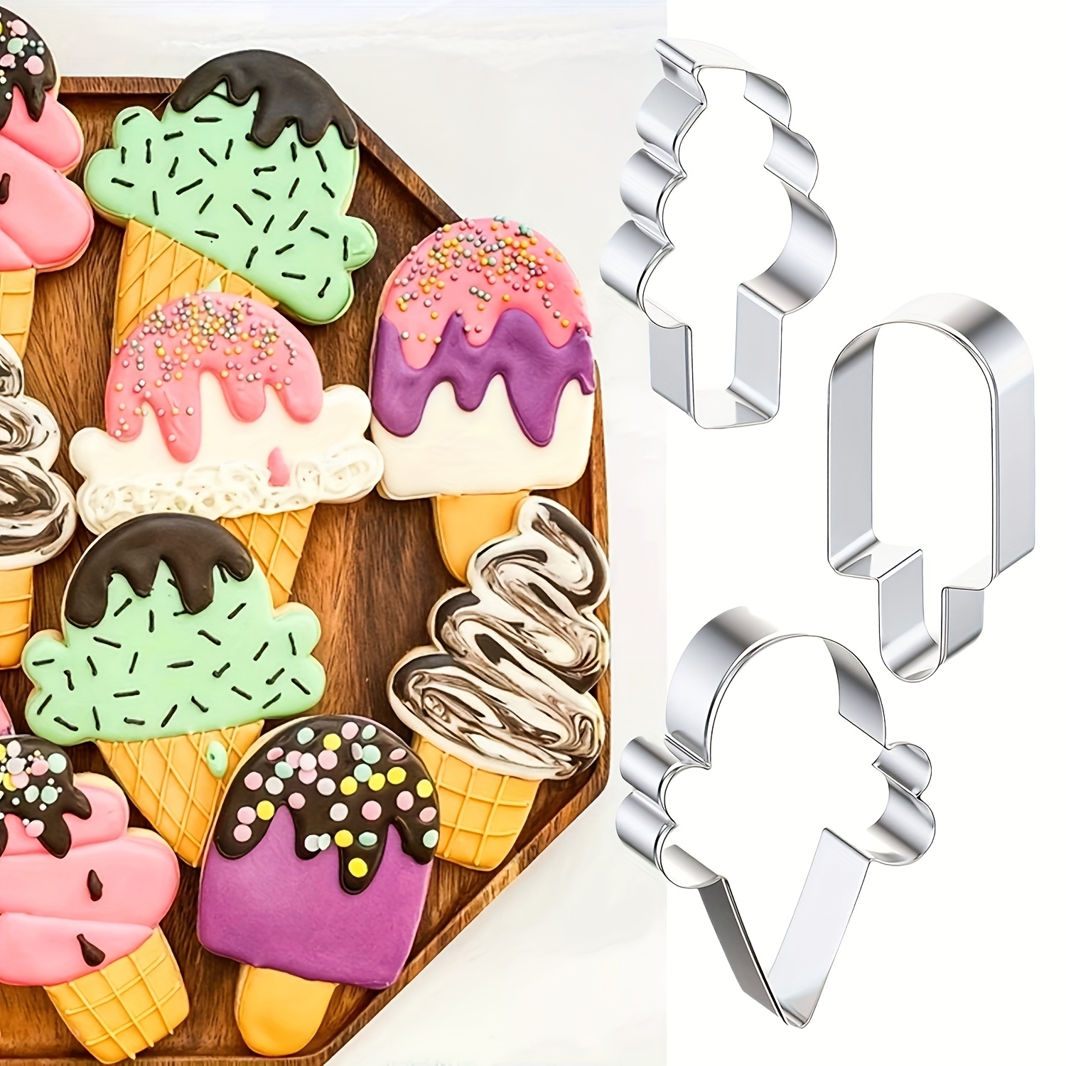 E-shop Set mit 3 formen aus Edelstahl in Eiswaffelform, ideal für Gebäck und Kekse, unverzichtbares Backwerkzeug für Ihre Küche