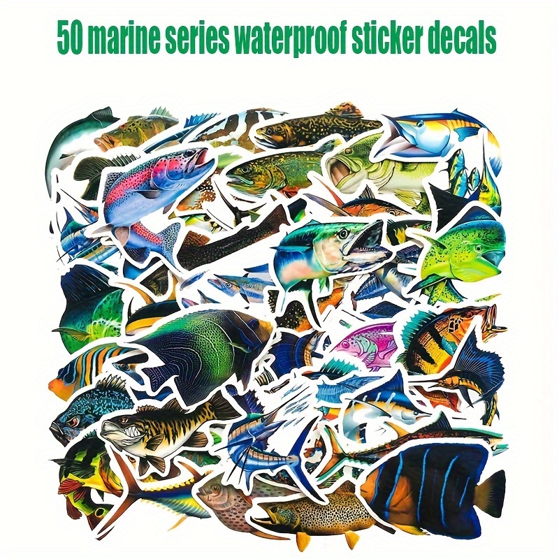 

50pcs/set Marine Series Vinyl Stickers, Waterproof Decal, Assorted Fish Design, Decorative Fishes Stickers, Multi-use Adhesive Stickers