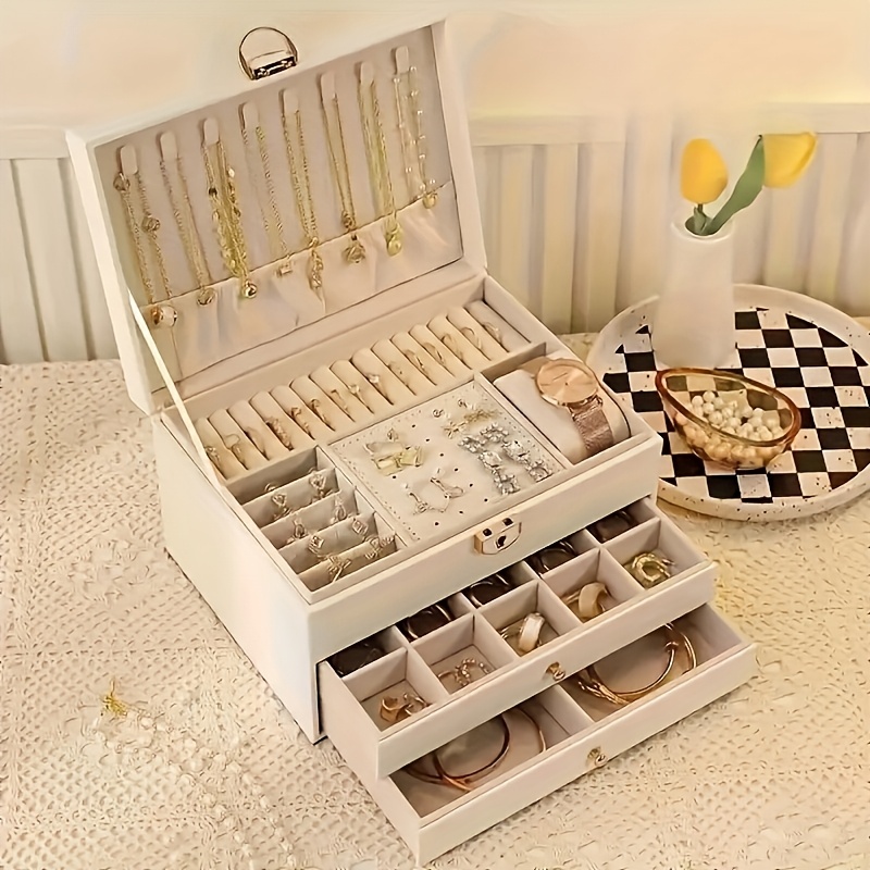 TEMU 1pc Three-layer Jewelry Storage Box, Jewelry Box, Earring Storage Box, Suitable For Necklaces And Earrings With Detachable Tray, Mother Lover