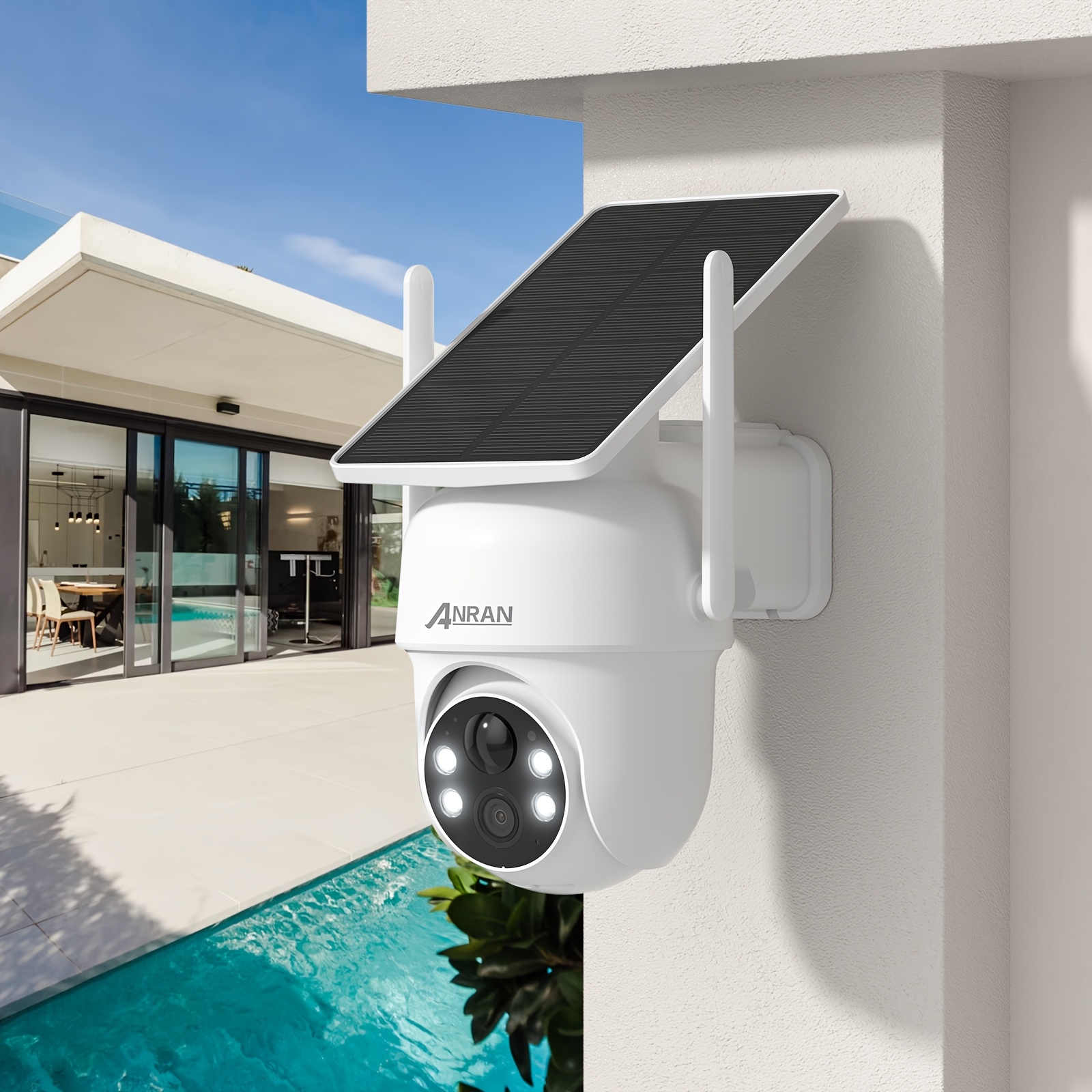 Image of 3mp Wireless Outdoor Cameras With Solar, Self-contained Solar Panel For , Pir Human Detection System For Intruder Detection, 355° Pan Movement And 90° Tilt Function For Adjustable Monitoring