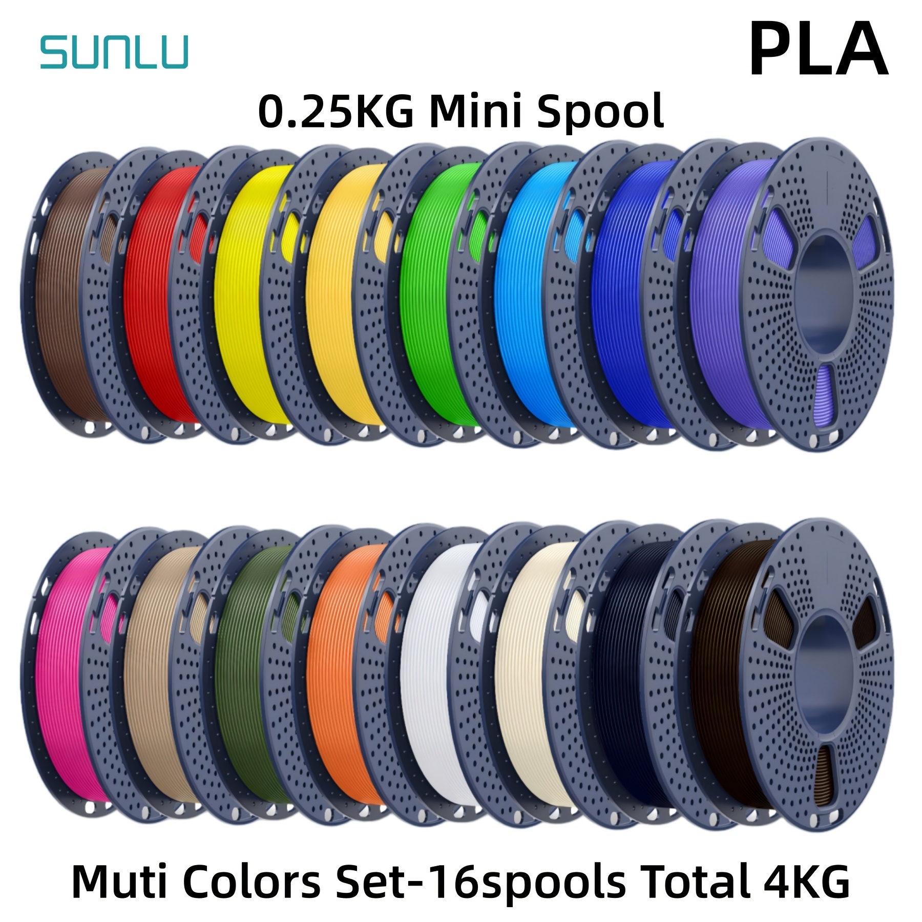 Sunlu 4kg Pla 3d Printer Filament, Bundle, 0.25kg X 16 Rolls, 1.75mm, Smooth Printing, , Fdm Compatible Total 4kg
