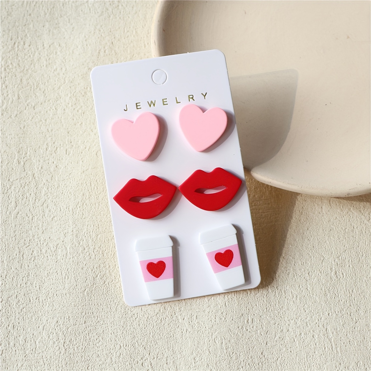 

3-in-1 Card Women's Valentine's Day Lips Clay Texture Sexy Holiday Party Acrylic Earrings And