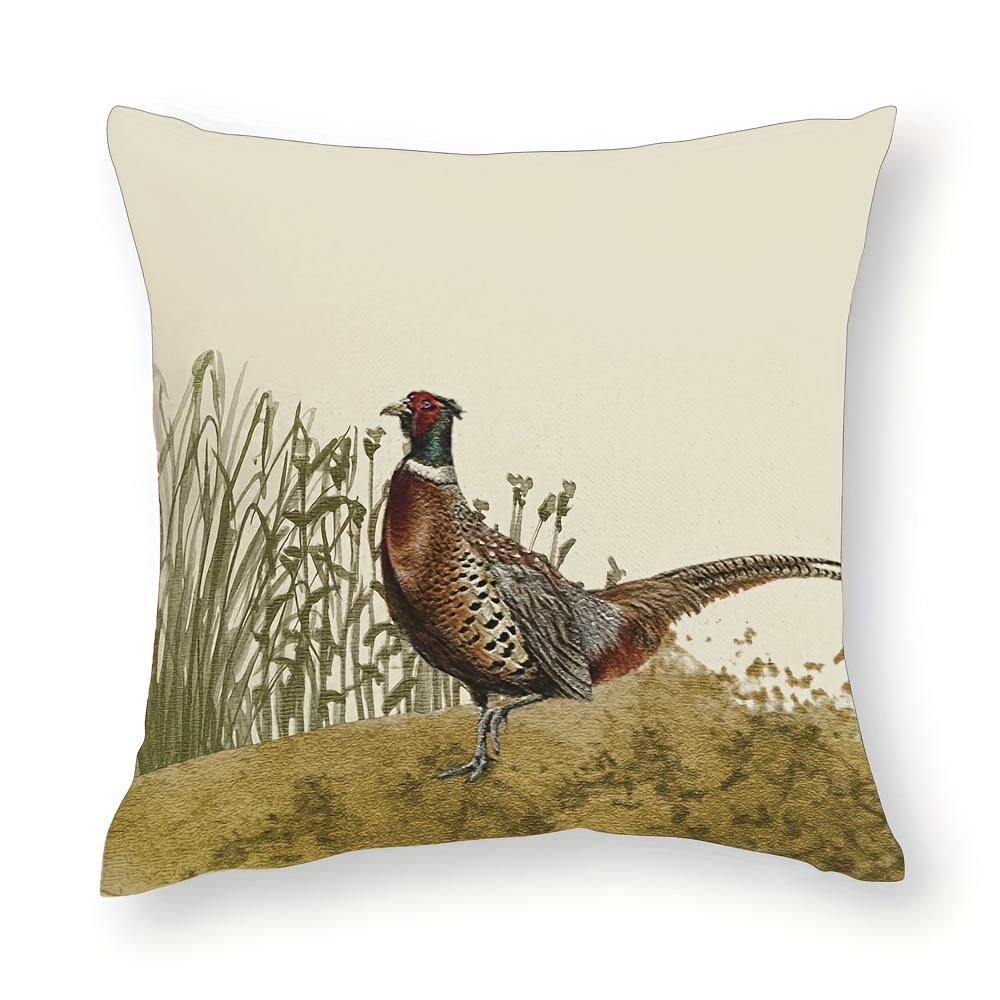 

1pc Farmhouse Pillow Cover, Watercolor Pillowcase Animal Pheasant Square Cushion Cover For Sofa Couch Bedroom Chair Home Decoration 18x18 Inch