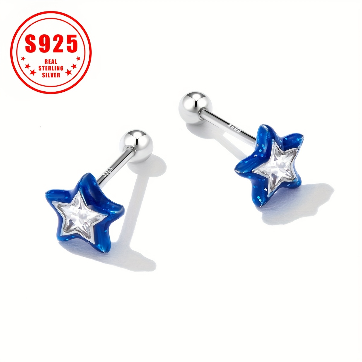 

925 Sterling Silvery Hypoallergenic Simple Style Ear Zirconia Stud Earrings.