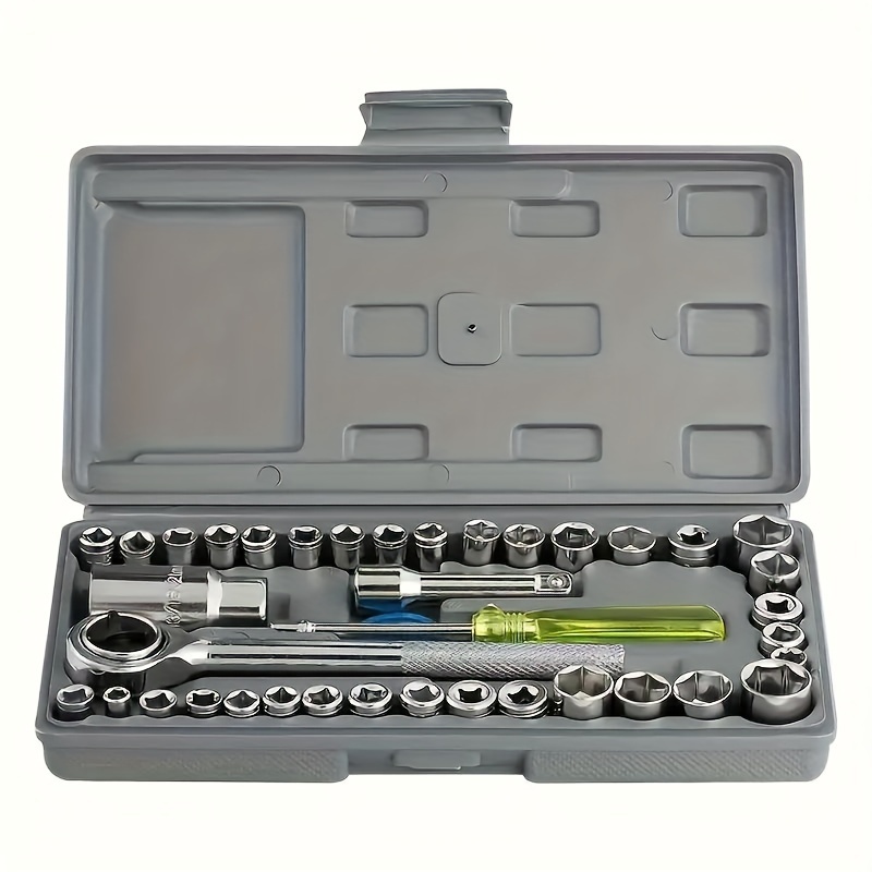 

40-piece Socket Wrench Set 1/4" 3/8" Reversible Ratchet Handle Drive Ratchet Wrench Drill Tool Set With Box