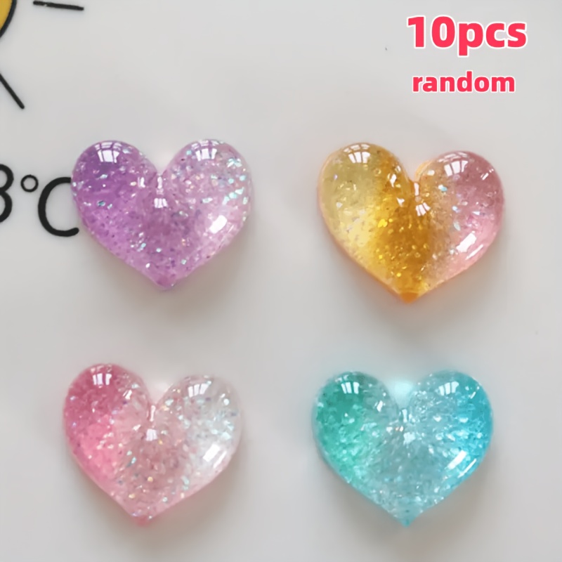 TEMU 10pcs Gradient Sparkly Random Heart Pendants - Resin Dome Gemstones, Perfect For Crafts, Phone Case Decorations, Hair Clip Additions, Jewelry