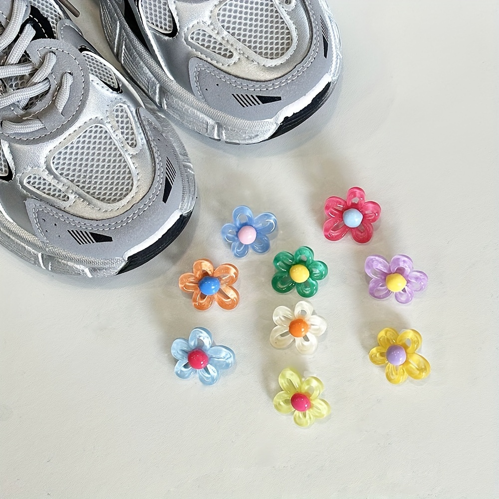 E-shop 9-teiliges Set Blumen-Schuh-Anhänger für Turnschuhe - Bunte ABS-Gelee-Blumen, Blatt-Design, DIY abnehmbares Schnürsenkel-Dekorationsset