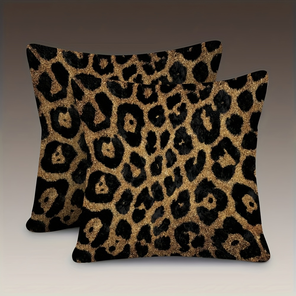 TEMU 2pcs Leopard Print Pillowcase Set, Double-sided Soft Short Plush Pillowcase 18x18 Inches, Machine Washable, Zipper Closure, Suitable For Sofa,