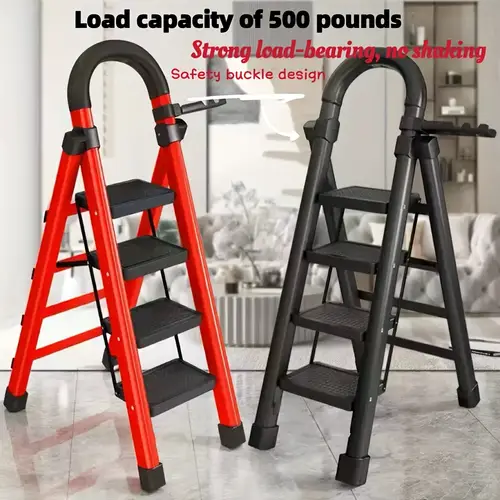 heavy duty 3 4 portable folding ladder 500 lbs capacity durable plastic with anti slip pedals lightweight sturdy design for home and industrial use
