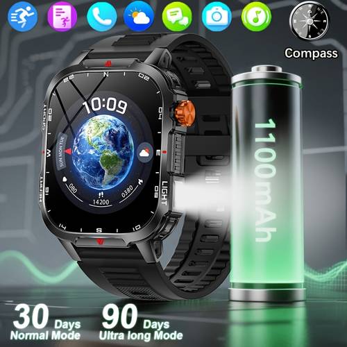 new smartwatch, High Quality, LED flashlight, over 100 sports , compass, 1100mAh battery with standby time, multimedia information viewing, wireless 5.4, USB magnetic charging, weather forecast, pedometer, fitness , compatible with /iOS, call/answer, suitable for outdoor cycling, compatible with IOS/ , surprise gift