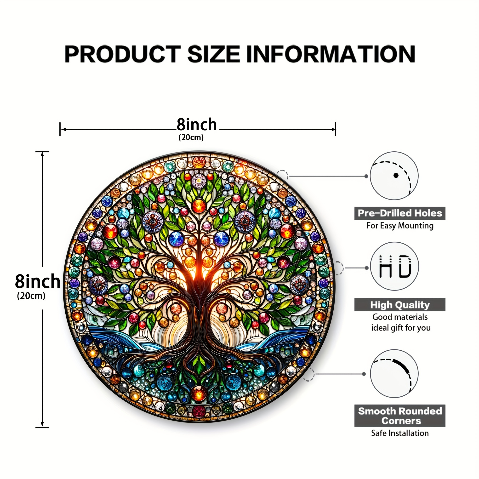life tree decorative stained 8 inch diameter high quality pre drilled holes smooth rounded corners suitable for indoor and outdoor use ideal gift for birthdays housewarmings and more details 1