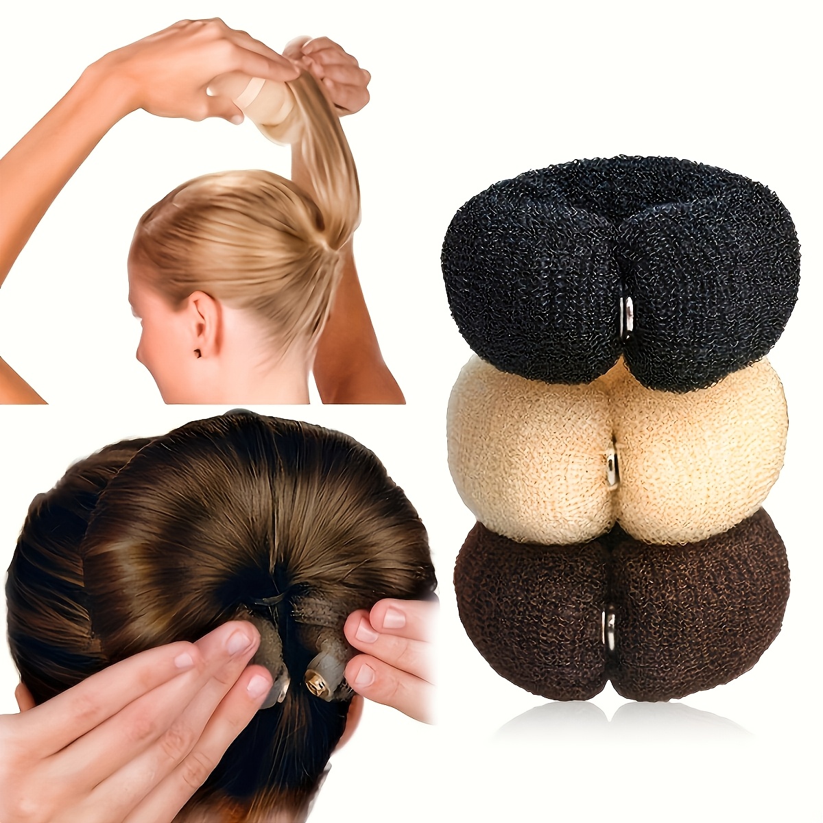 

1pc Elegant Vintage Mesh Hair Bun Maker - Hollow Hair Ring For Classic Bun Styles, Diy Bun Tool With Snap Closure, Accessory For Ponytails And Buns, Suitable For 14+, Single Piece, Solid Color