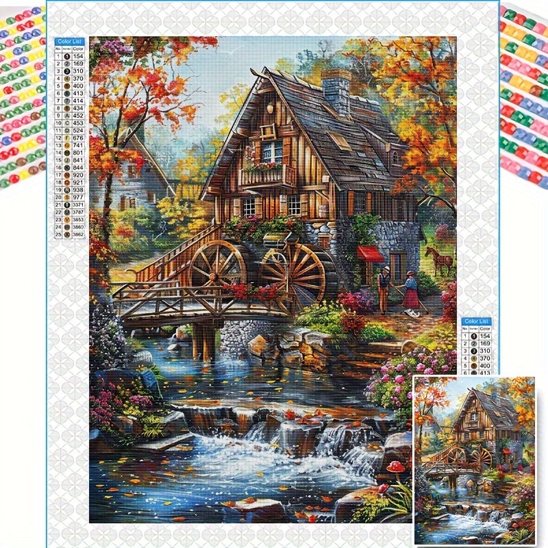 

Classic Wooden Cottage Cross Stitch Kit: 30x40cm/11.8x15.8in, Diamond Painting, Mosaic Wall Art, Suitable For Beginners, Perfect For Home, Office, Or As A Gift For Mother's Day, New Year, Or Easter