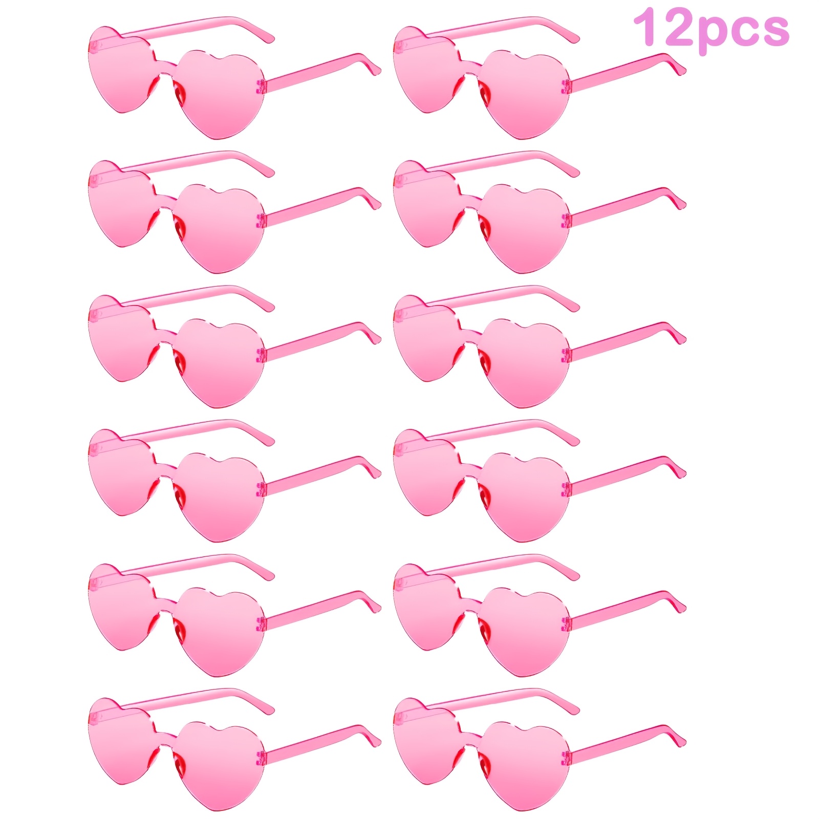 Image of 12pcs Valentine's Day Heart-shaped Women's Costume Glasses, Love Heart Frameless Glasses, Pink Heart-shaped Party Additions Decor Party Supplies