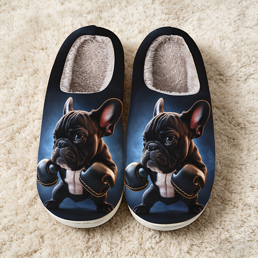 TEMU Boxing Style French Bulldog Print Men's Fashion Easy Slippers, Unisex, Gift, Ideal For Holiday Gifting, Couple's Slippers, Comfortable