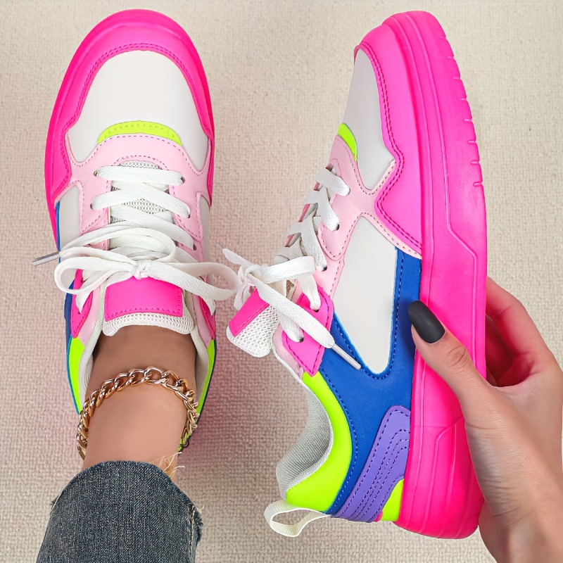 Women's Elegant Dopamine Color-blocking Sneakers - Soft Lightweight Lace-up Suitable For Outdoor, Work, Party, Tennis, Date, Vacation - Versatile Casual & Dressy Footwear, Women Shoes