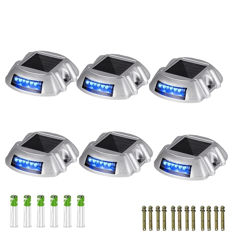 TEMU 6/12pcs Outdoor Solar Deck Lights For Courtyards (green/blue), Ip68 Waterproof, 12 Led Driveway Lights Solar Powered Dock Light, Die Cast