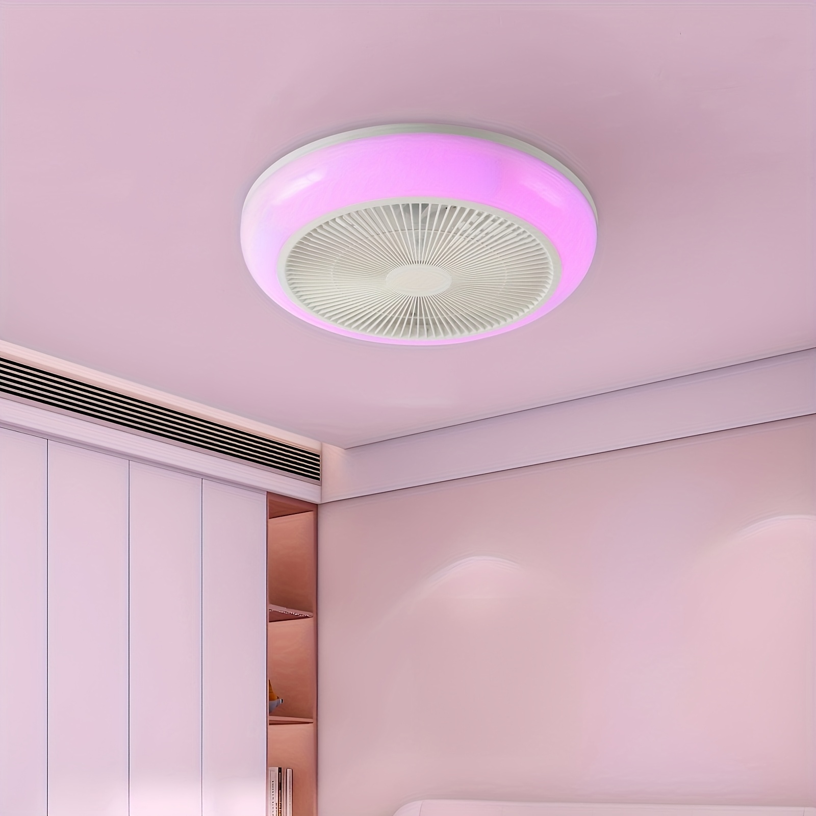 TEMU 1pc Led Fan Light Kit Low Profile Ceiling Fans With Lights, Rgb Ceiling Fan, Bladeless Flush Mount Enclosed Ceiling Fan Dimmable Color Changing