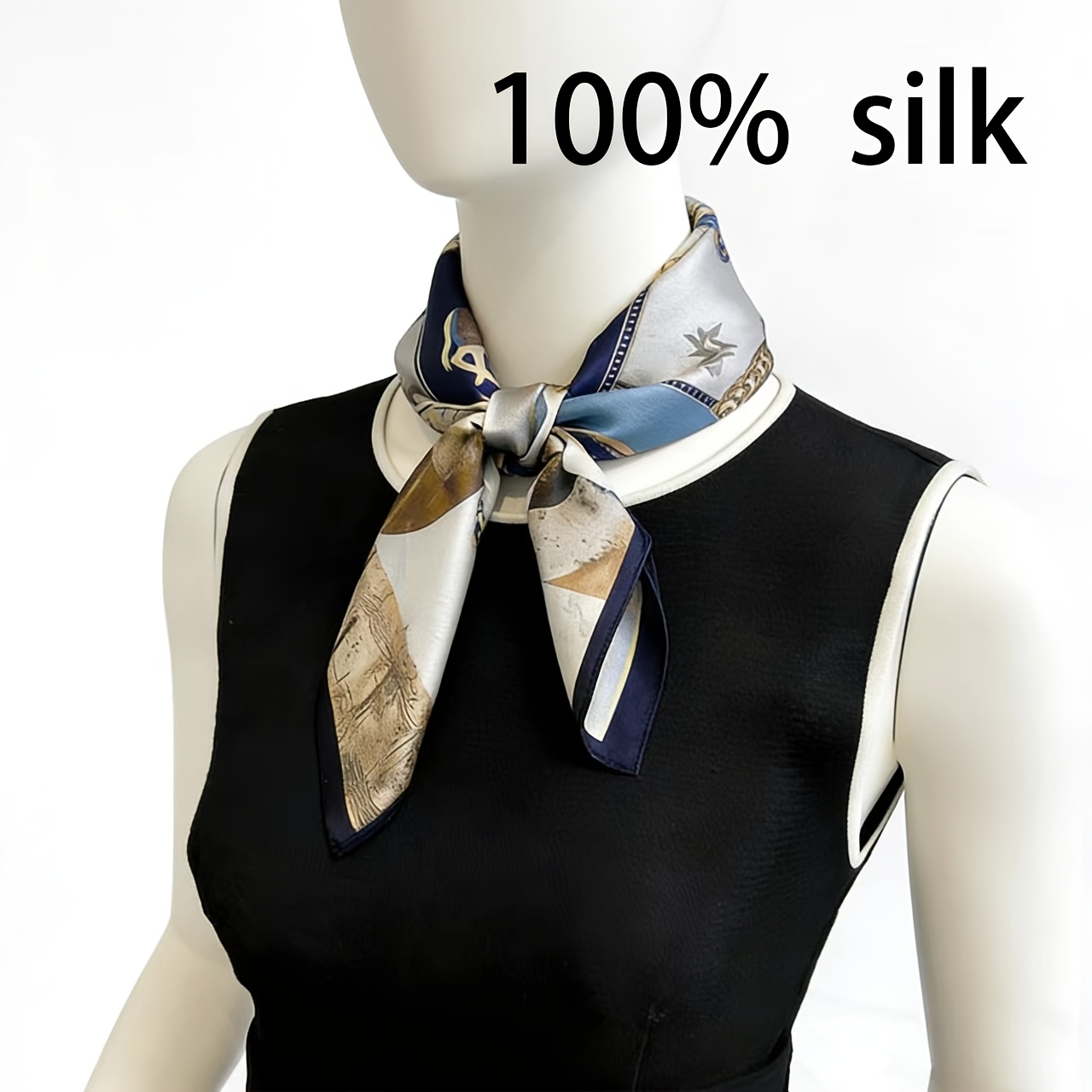 Women's Silk Saddle Chain Small Square Scarf, Vintage British Style