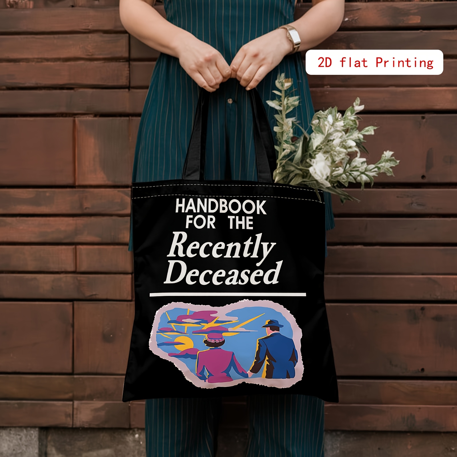 TEMU Women'-shoulder Bag, "handbook Of The " Pattern Print Shoulder Bag, Reusable Printed Shoulder Bag, Stylish And Simple Shopping Tote, Women's