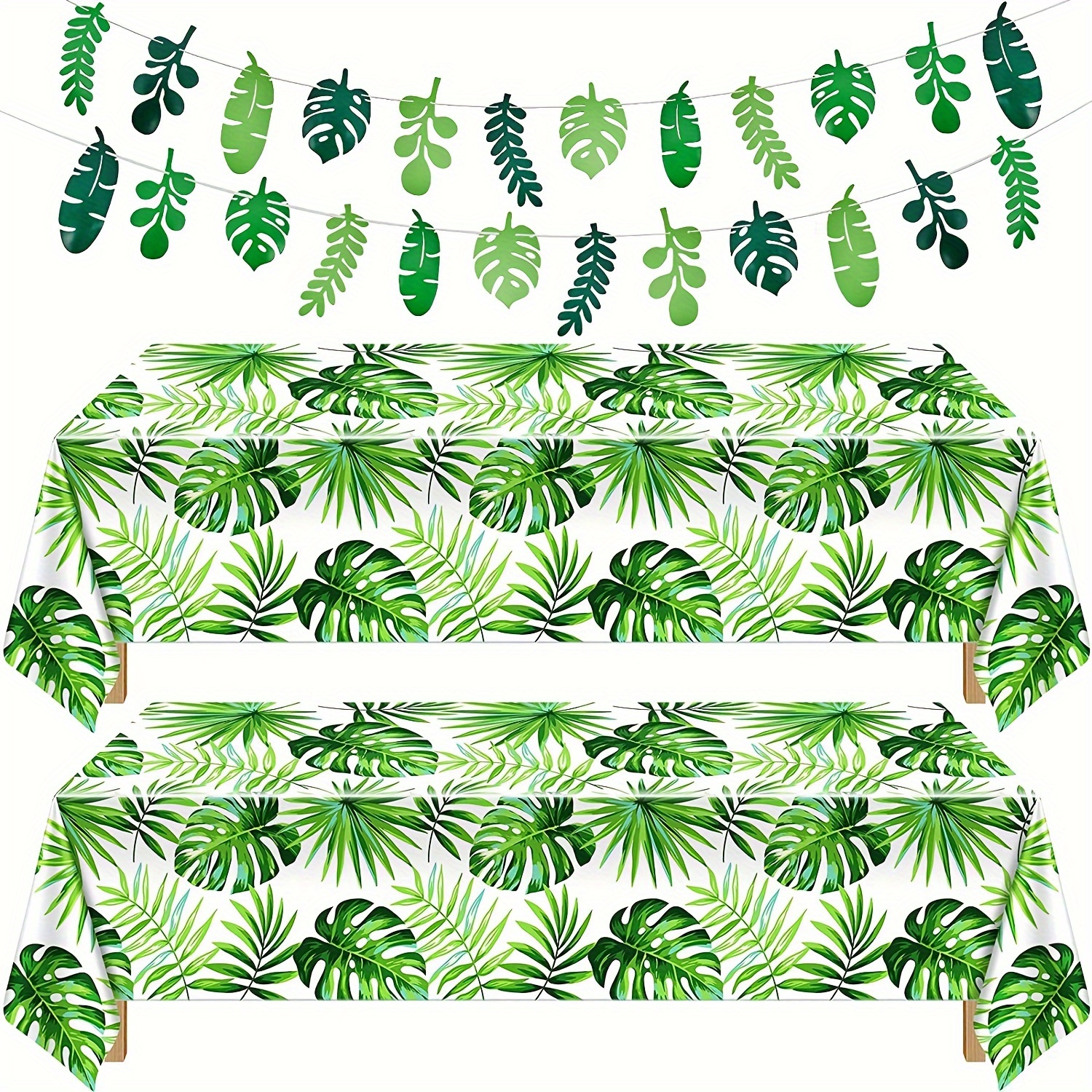 

Tropical Leaf Tablecloth Set Of 1, Fresh Theme, -inspired, Party Birthday Decor Supplies, Disposable Waterproof Plastic Table Cover With Machine-made Weave