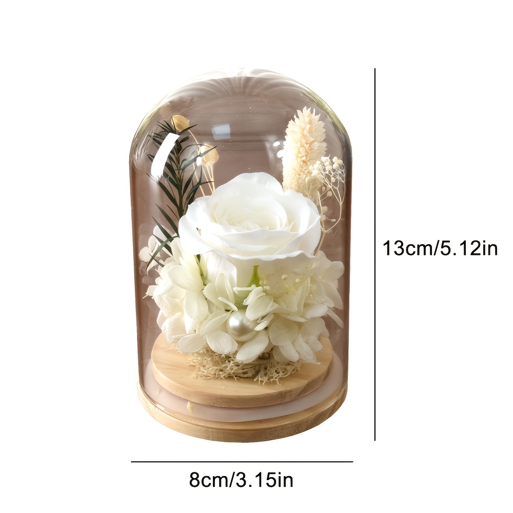 Image of 1pc Artificial Rose Flower Fake Flower Birthday Gift Glass Dome Handmade Flower Anniversary Valentine's Day Romantic Gift Wedding Decoration Props Flower Home Decor Ornaments Flower