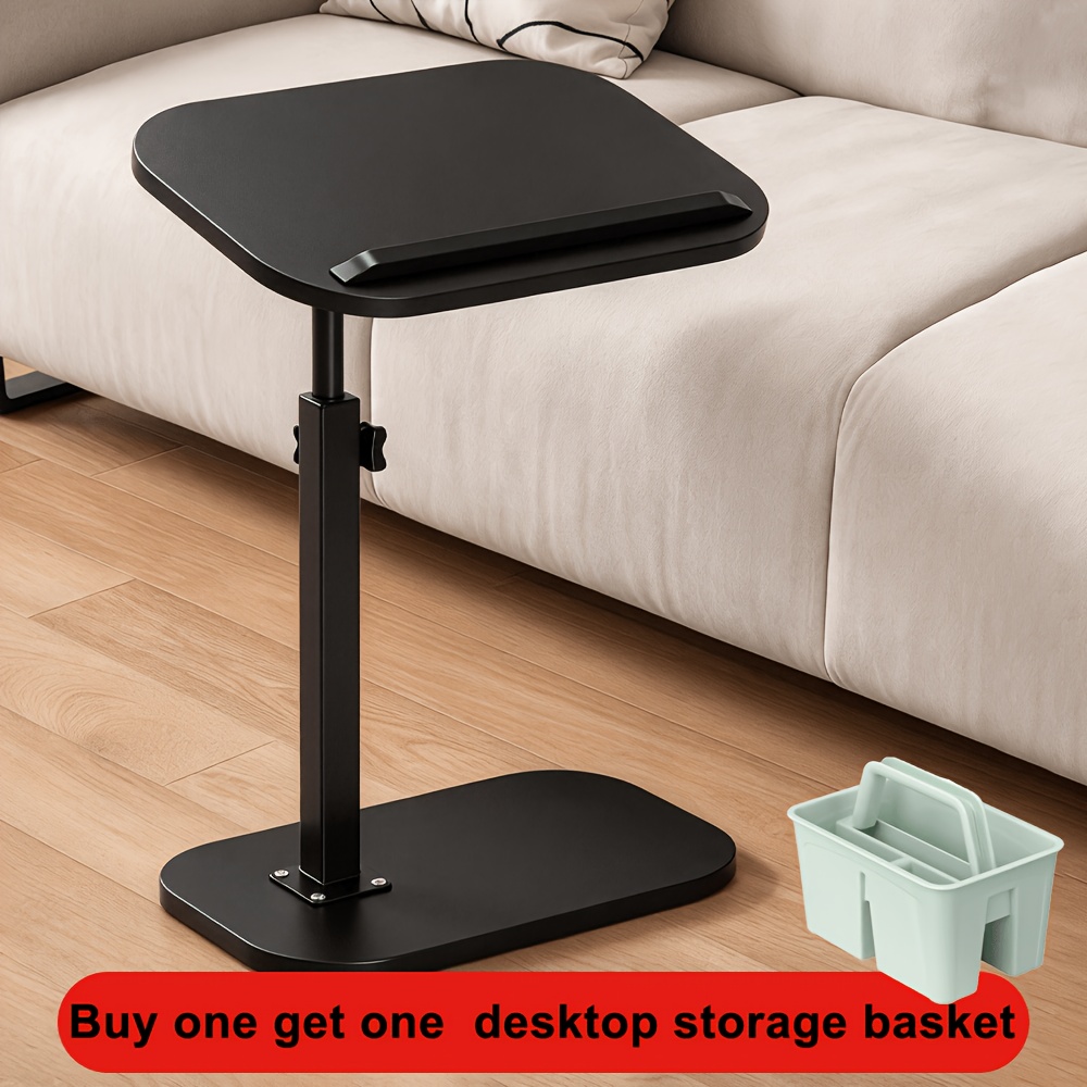 TEMU 1pc Computer Workstation Adjustable Height Side Table - Stylish Metal Frame With Wooden Top, Suitable For Living Room, Bedside, Table, Movable ,