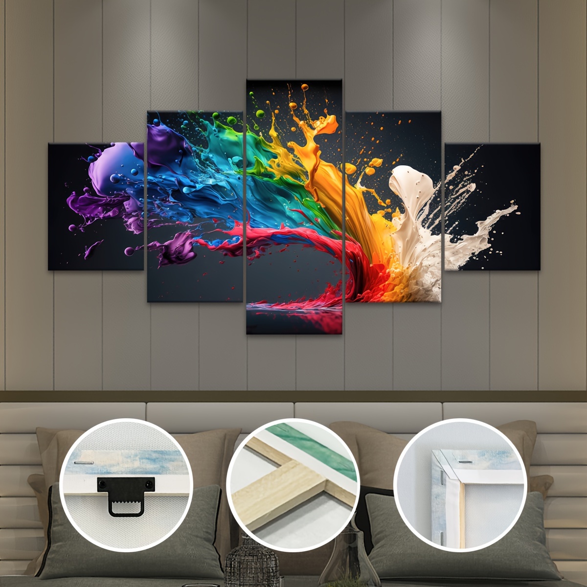 

5pcs/set Wooden Framed Canvas Poster, Modern Art, Colorful Ink Painting Canvas Poster, Ideal Gift For Bedroom Living Room Corridor, Wall Art, Wall Decor, Winter Decor, Wall Decor, Room Decoration