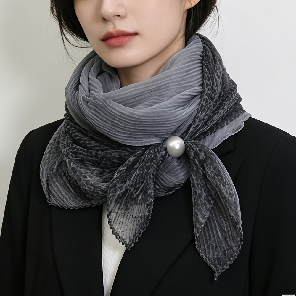 TEMU 가벼운 쉬폰 자외선 차단 스카프, 통근용 다용도 장식 스카프, 프렌치 진주 버튼 주름 목 스카프, 가벼운 럭셔리 분위기 자외선 차단 스카프