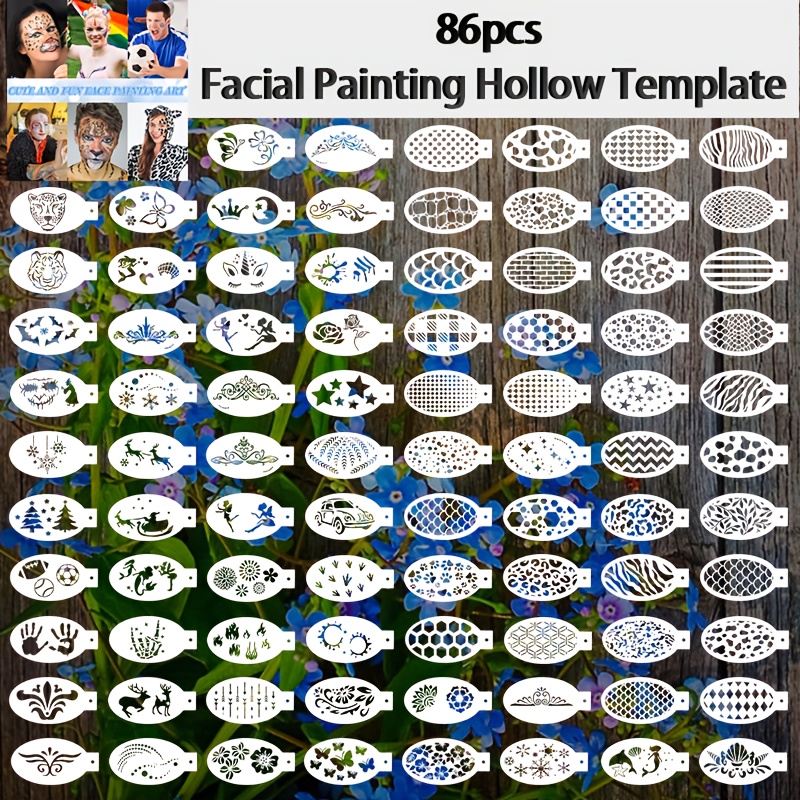 TEMU 86pcs Facial Painting Template Set, Reusable Face Painting Stencils Reusable Body Painting Templates, For Party Halloween Makeup Face Painting