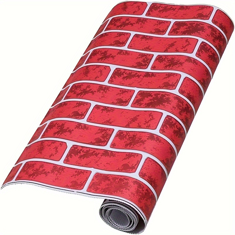 TEMU Christmas Brick Paper, Brick Pattern Printed, Brick Wallpaper For Fireplace Kitchen Accent Wall Home Decoration Party Brick Wall Backdrop, Red And White, 24x5ft