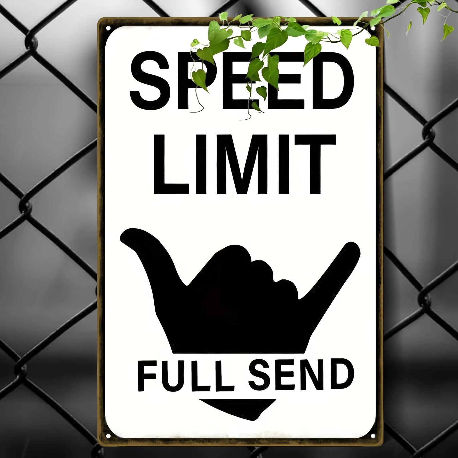 TEMU 2d Flat, 2d Flat 2d Flat, 1pc Speed Limit Full Send Wall Art Sign - 20.32x30.48cm Retro Decorative Plaque With Black & , Weather-resistant Metal