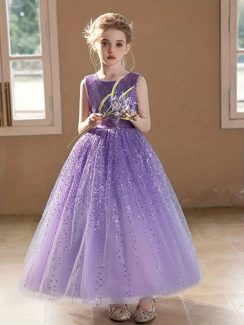 girls new luxury elegant purple sequined long dress fluffy - Temu Bahrain girls new luxury elegant purple sequined long dress fluffy - Temu Bahrain
