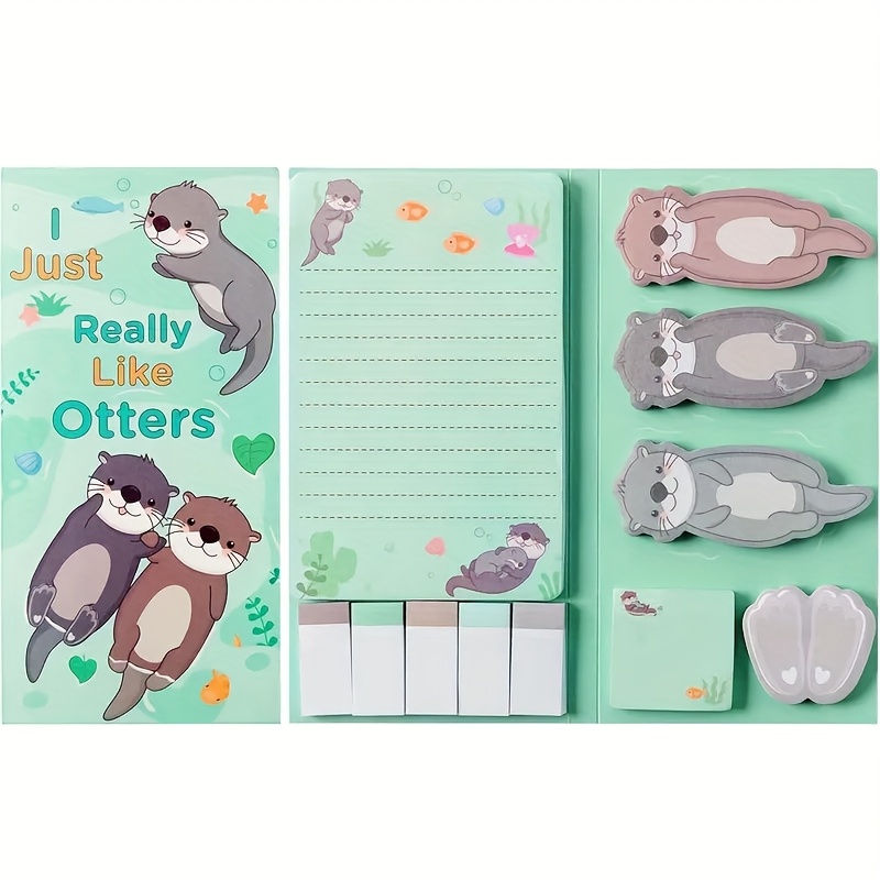 1pc (50pcs) Otter Sticky Notes Set Cute Cartoon Self-stick Notes Pads Animal Divider Tabs Bundle Writing Memo Pads Page Marker Back To School Office Supplies Small Gift