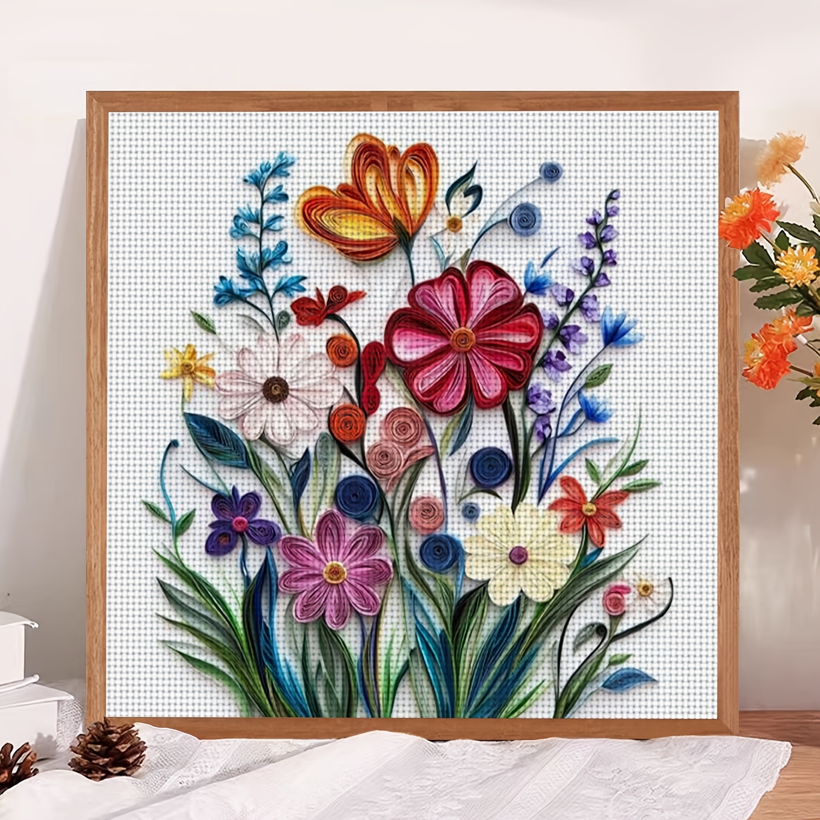 Quilled Bouquet Cross Stitch Printing Kit for Beginners