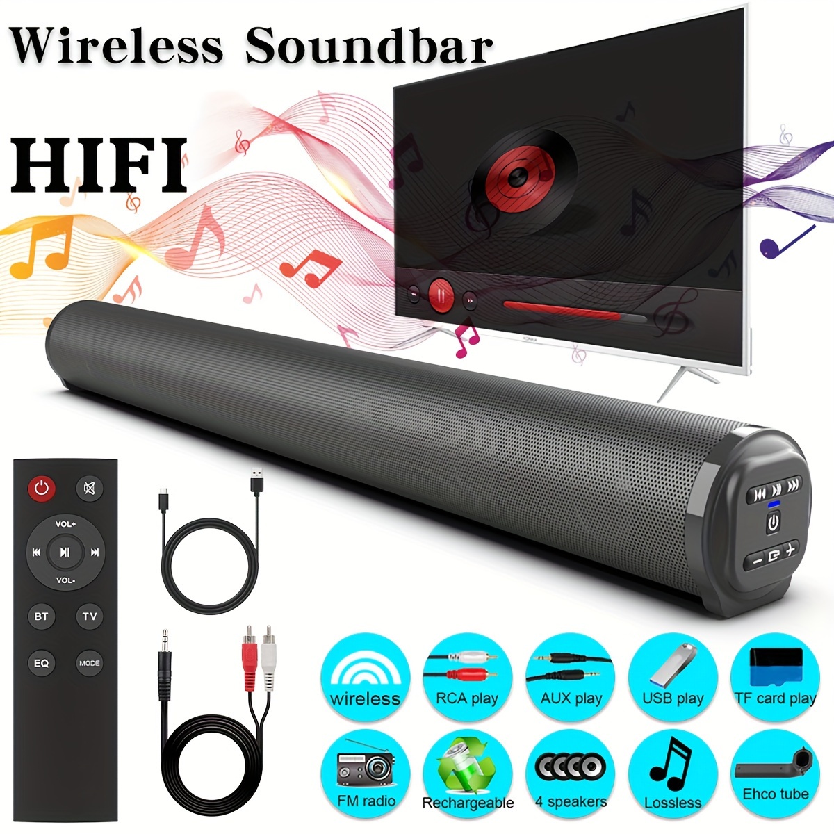 

Bar Audio, Home Theater Wireless Surround Sound Pa System With 4 Subwoofers And 2 Wind Pipes, High Fidelity Computer Game Auxiliary Audio Output Speaker, Support , Aux, Usb, Tf Card, Tws And Input