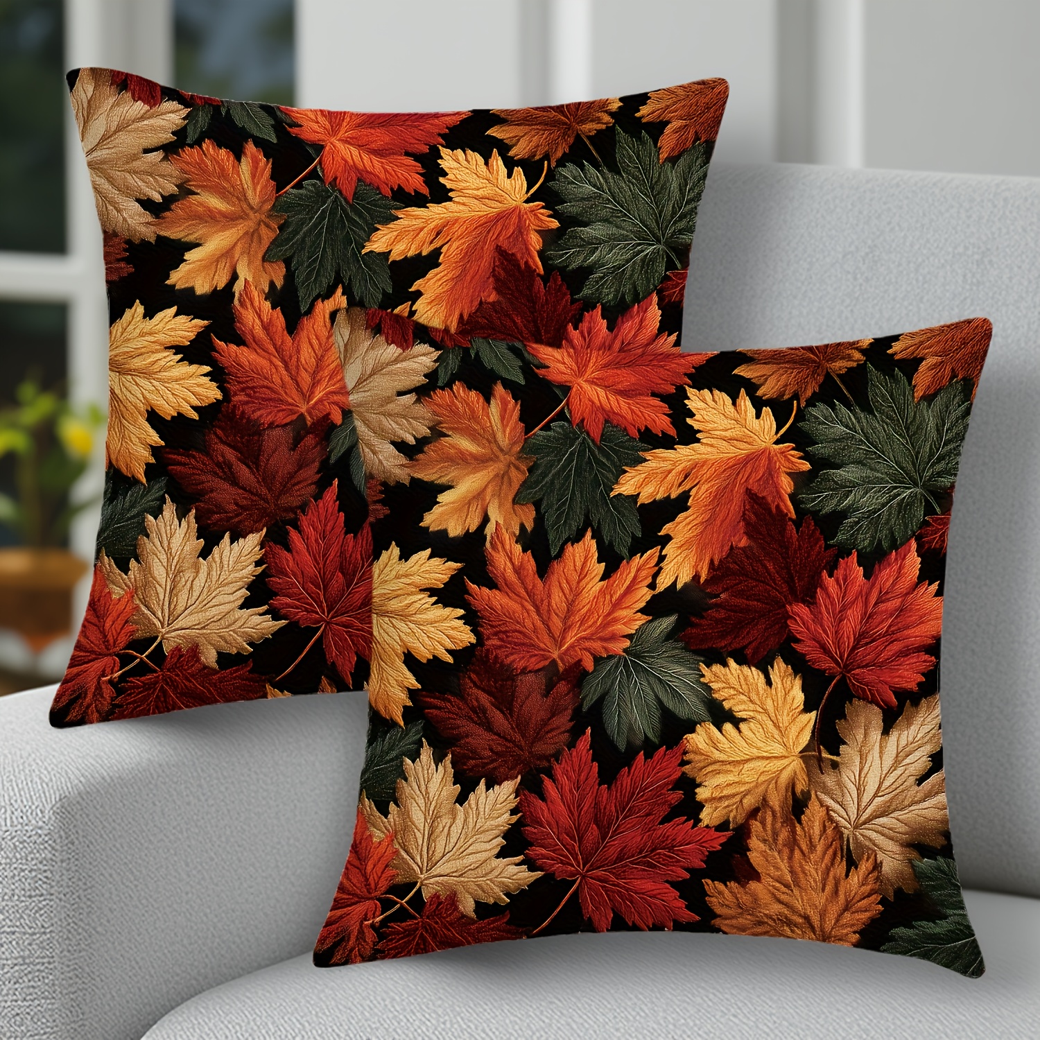 TEMU 2 Autumn Maple Leaf Pillowcases, Colorful Leaves Create A Strong Seasonal Atmosphere, Used For Sofa And Living Room Decoration Pillowcases,