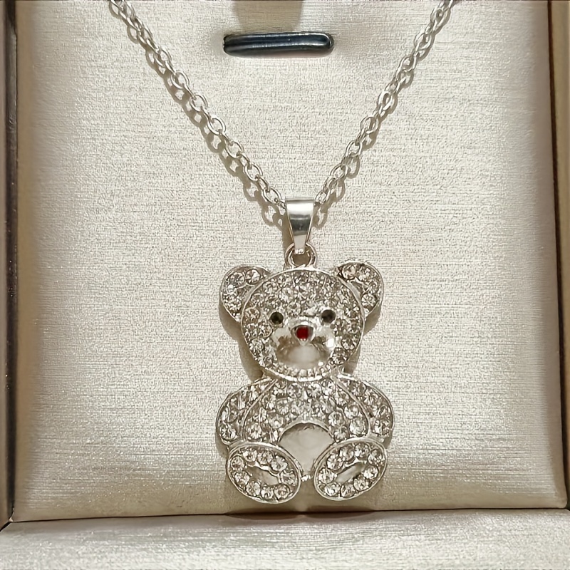Cute Sparkling Animal Bear Cartoon Bear Pendant Necklace - Temu