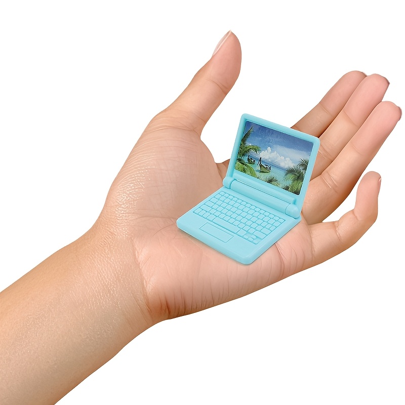 

Miniature Cartoon Laptop Model - Light Blue, Plastic, No Power Needed, With Palm Tree Desktop For Living Room Decor & Holiday Gifts, Simulation, Dollhouse Home Scene Decoration